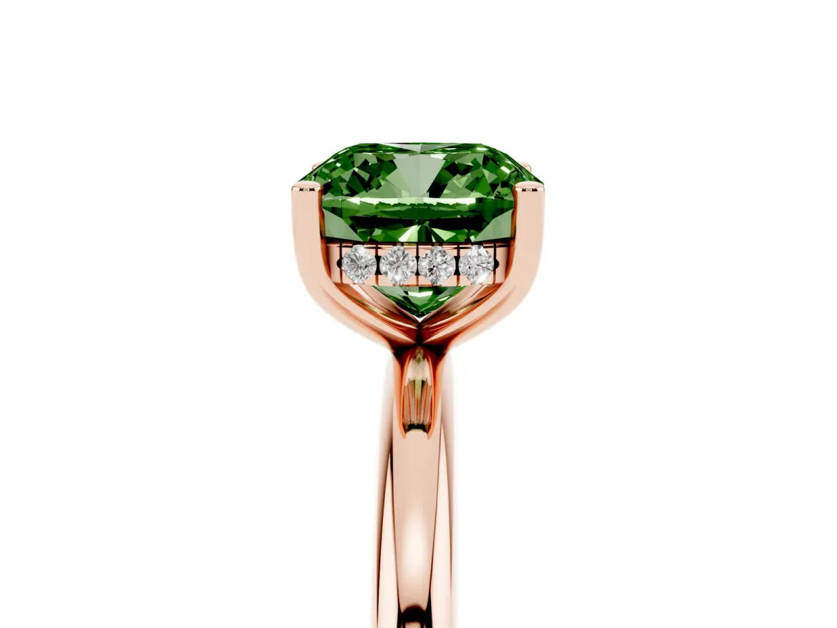Fancy Green Cushion Cut Cut Solitaire Engagement Ring with Four-Prong Setting and Classic Band Rose gold