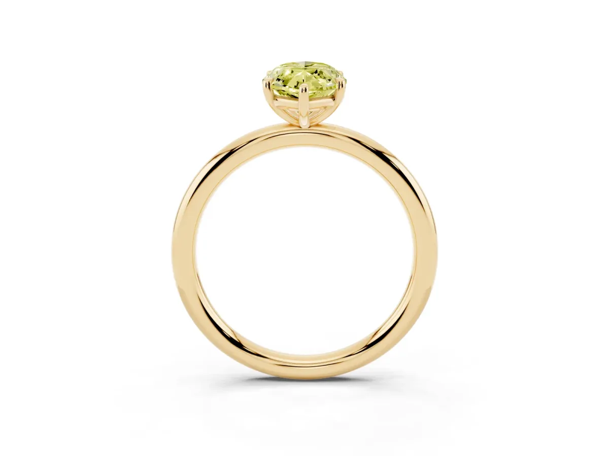 Fancy Yellow Marquise Cut Solitaire Diamond Ring with Four-Prong Setting on a Plain Band Yellow gold
