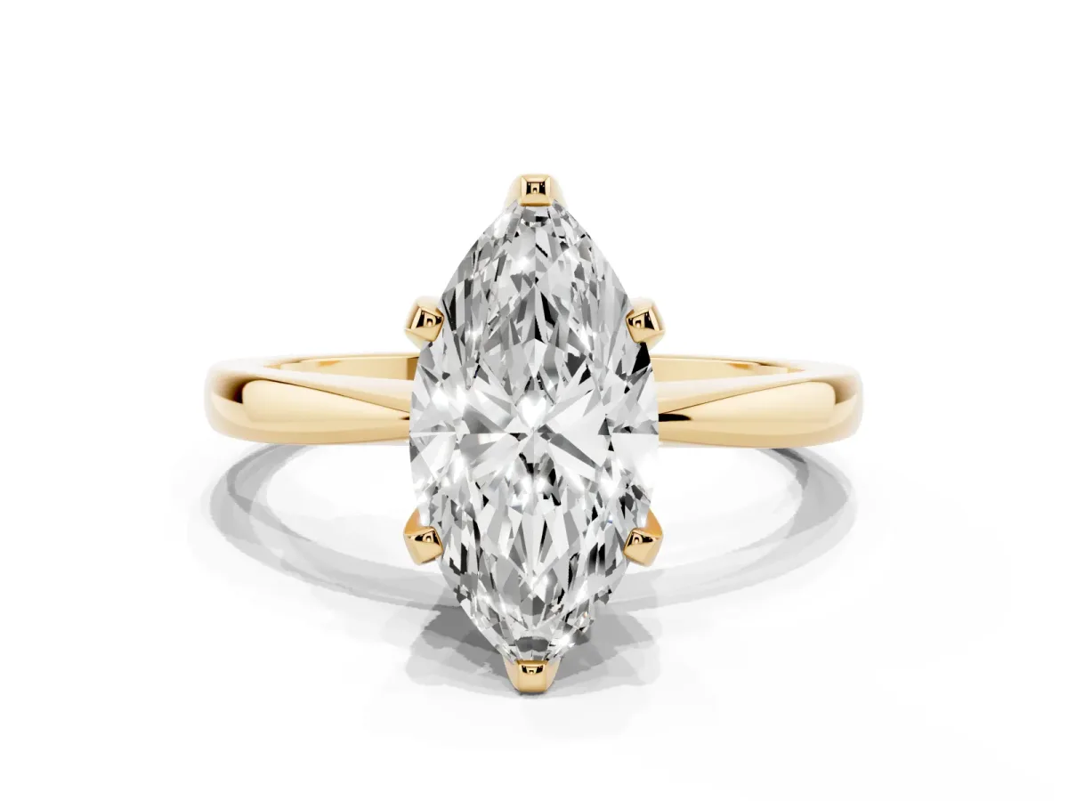 Marquise Cut Solitaire Engagement Ring with Six-Prong Setting and Tapered Band Yellow gold