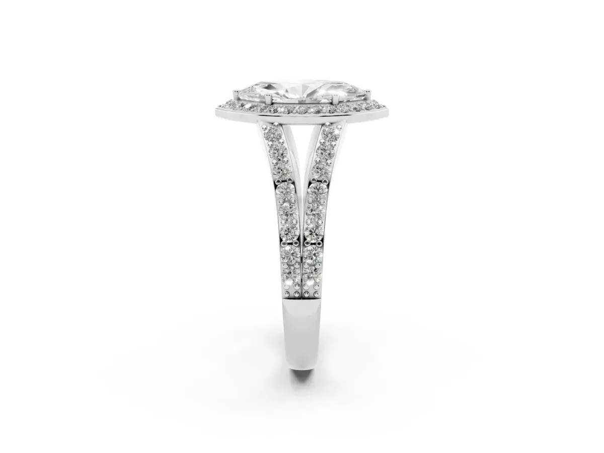 Marquise Cut Diamond Split Shank Halo Ring with Four-Prong Setting Platinum