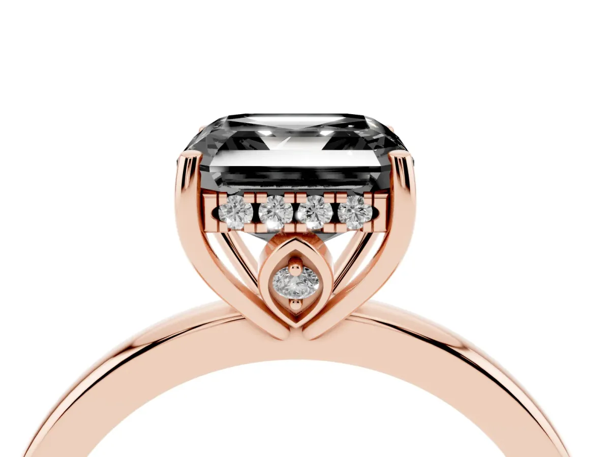 Fancy Black Asscher Cut Solitaire Diamond Ring with Prong Setting and Plain Band Rose gold