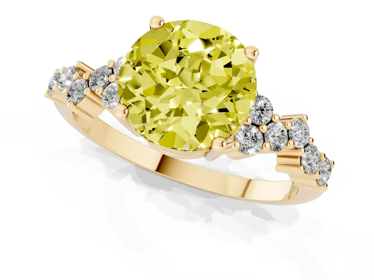 Fancy Yellow Round Cut Diamond Scattered Round Accent Ring with Prong Setting Yellow gold