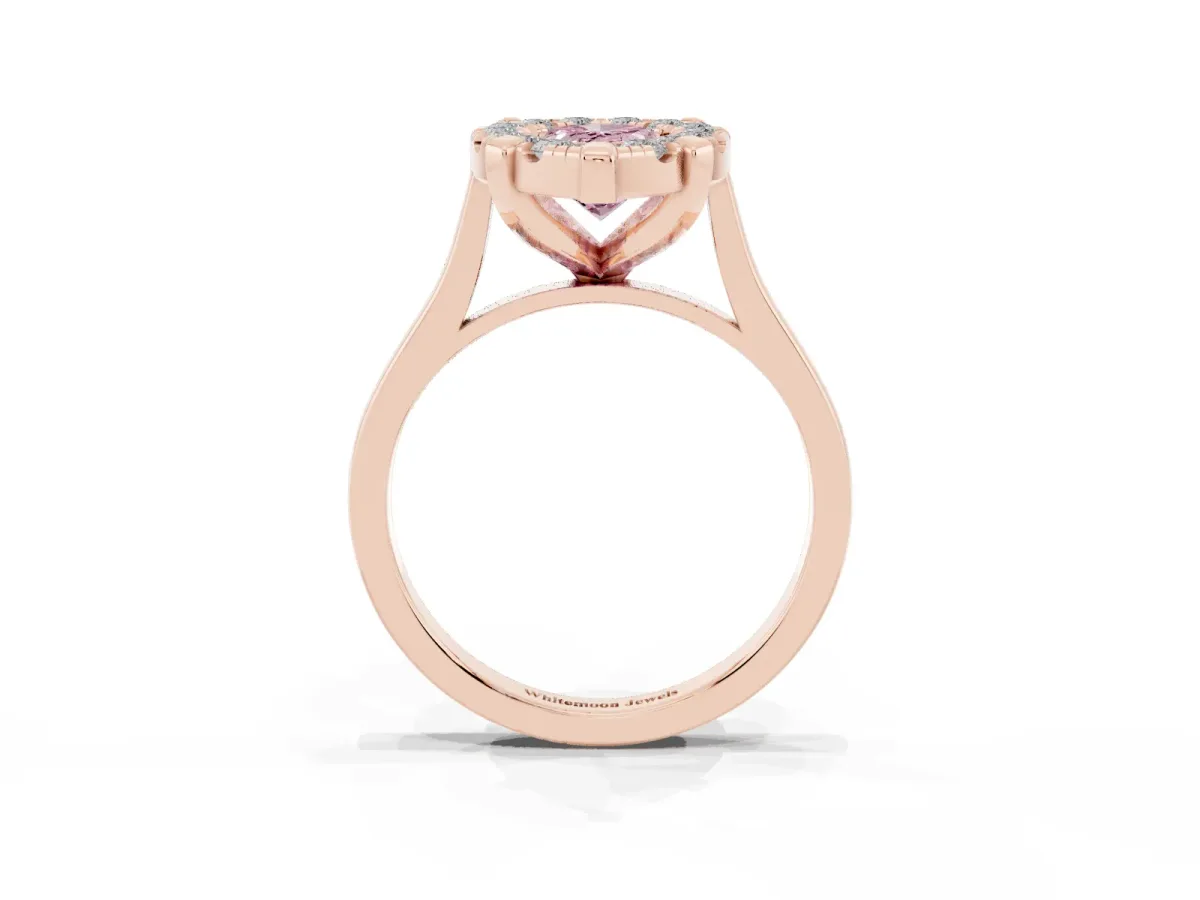 Fancy Pink Pear Cut Diamond Cluster Halo Solitaire with Four-Prong Setting Rose gold