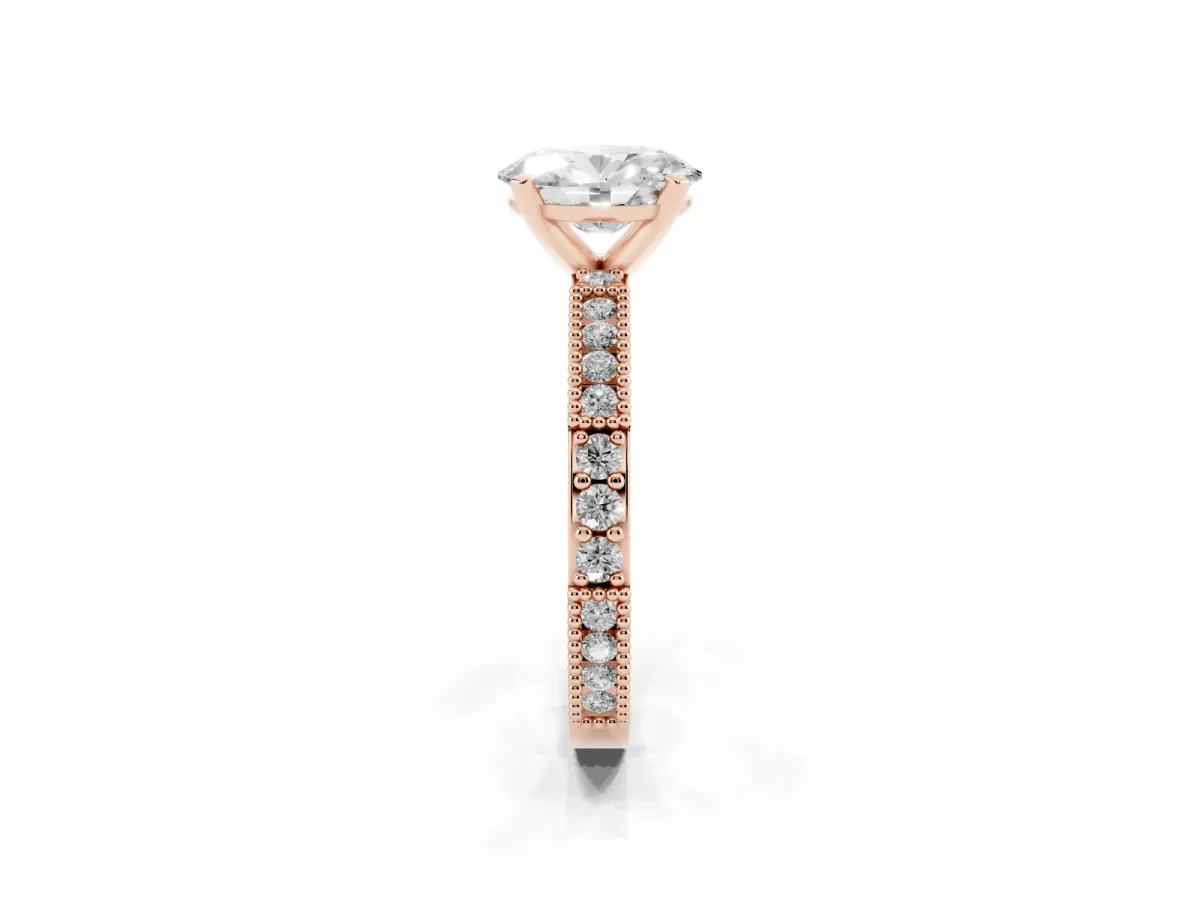 Oval Cut Solitaire with Pavé Band and Four-Prong Setting Rose gold
