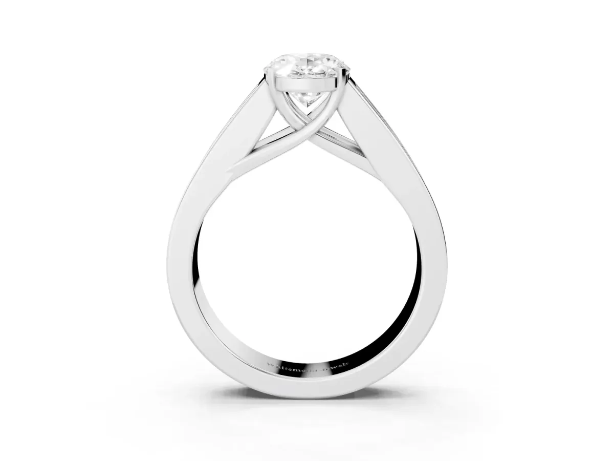 Oval Cut Cut Channel Set Solitaire Ring with Four-Prong Setting Platinum