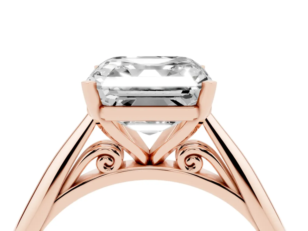 Asscher Cut Diamond Solitaire Engagement Ring with Cathedral Setting and Four-Prong Mount Rose gold