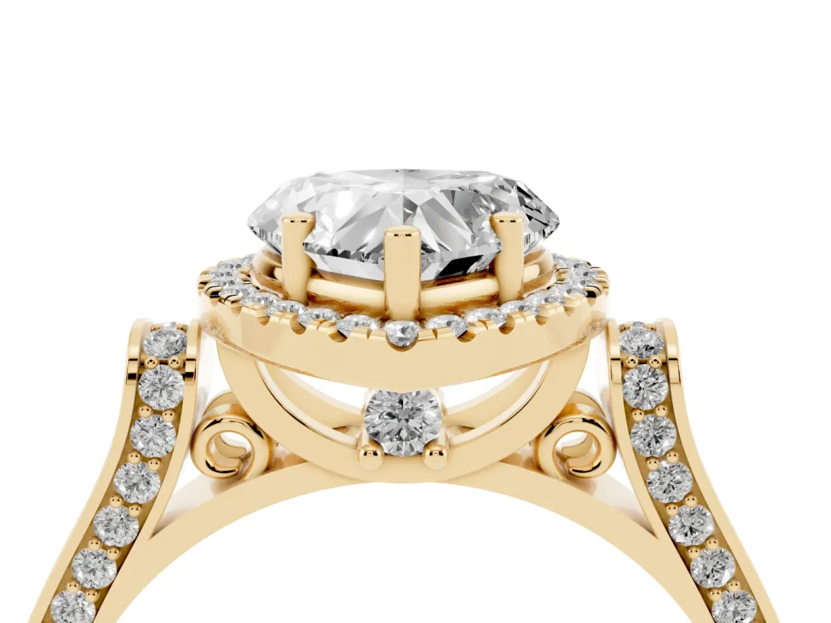 Heart Cut Halo Round Diamond Twist Band with Four-Prong Setting Yellow gold