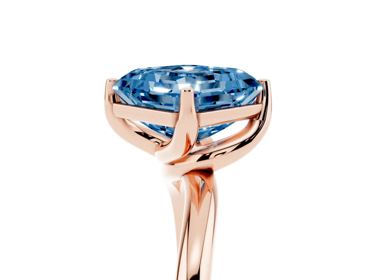 Fancy Blue Asscher Cut Diamond Solitaire Engagement Ring with Four-Prong Setting and Classic Band Rose gold