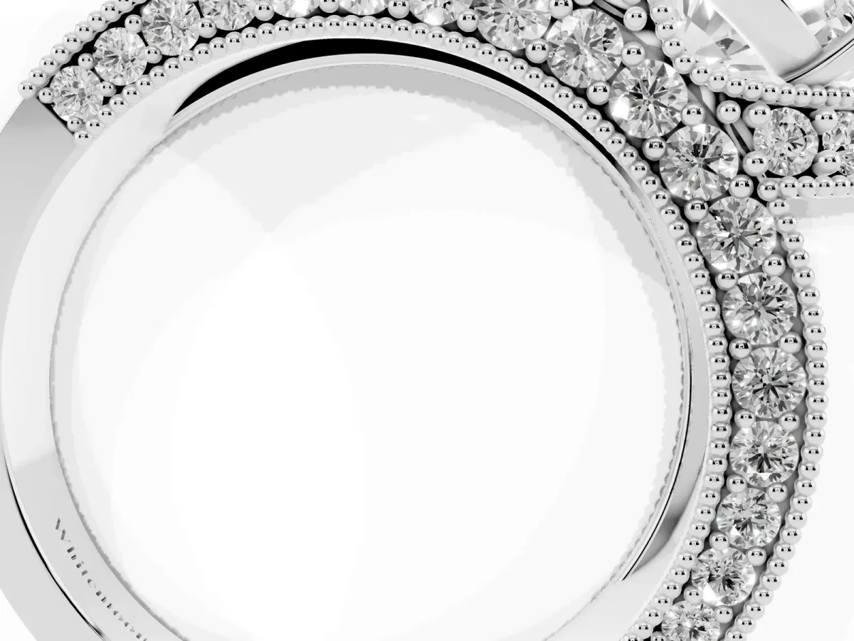 Oval Cut Halo Pave Diamond Engagement Ring with Milgrain Detailing Platinum