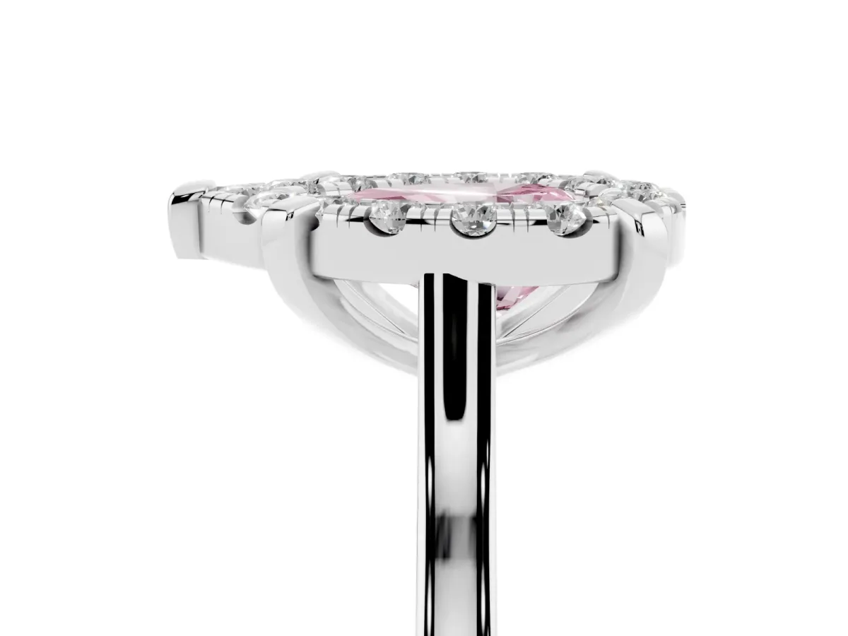 Fancy Pink Pear Cut Diamond Cluster Halo Solitaire with Four-Prong Setting Silver