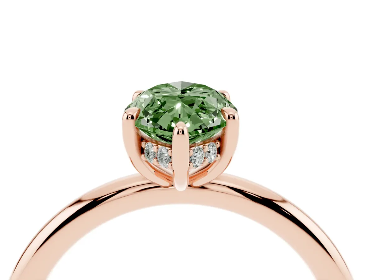 Fancy Green Marquise Cut Diamond Solitaire Ring with Thin Band and Four-Prong Setting Rose gold
