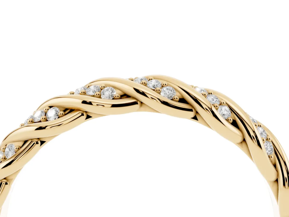 Twisted Pavé Round Diamond Eternity Band with Shared Prong Setting Yellow gold