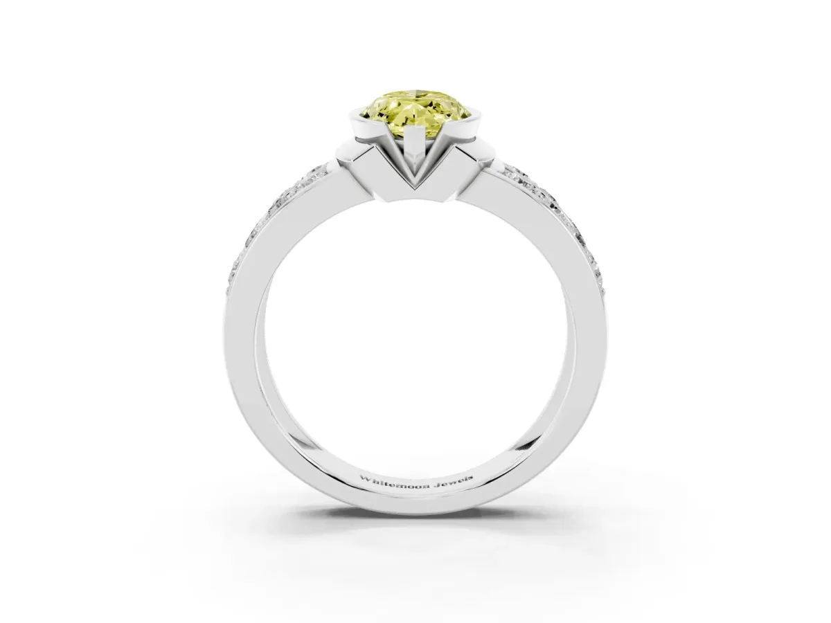 Fancy Yellow Marquise Cut Brilliant Diamond Channel Set Wide Band Ring with Bezel Setting White gold