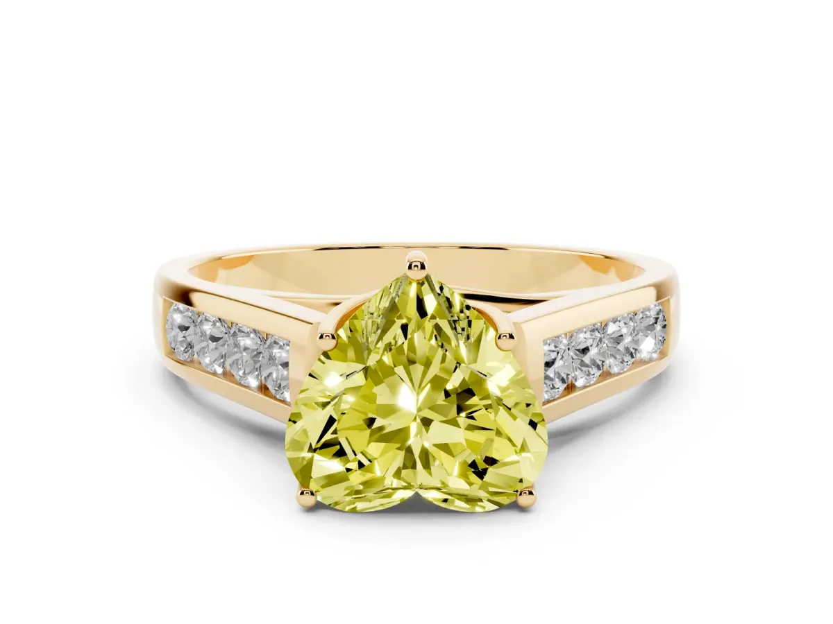 Fancy Yellow Heart Cut Solitaire Channel-Set Diamond Engagement Ring with Four-Prong Setting Yellow gold