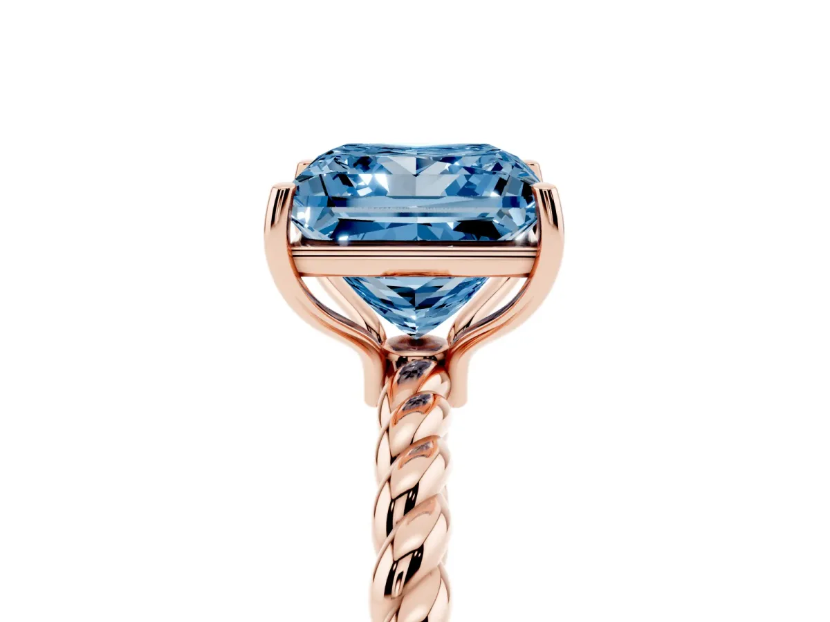 Fancy Blue Princess Cut Solitaire Twisted Band 4-Prong Ring Rose gold