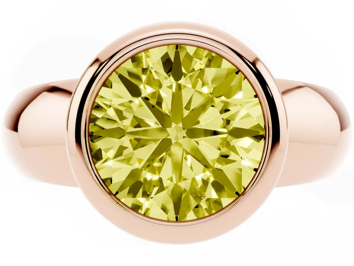 Fancy Yellow Bezel Set Round Cut Solitaire Ring with Wide Band Rose gold