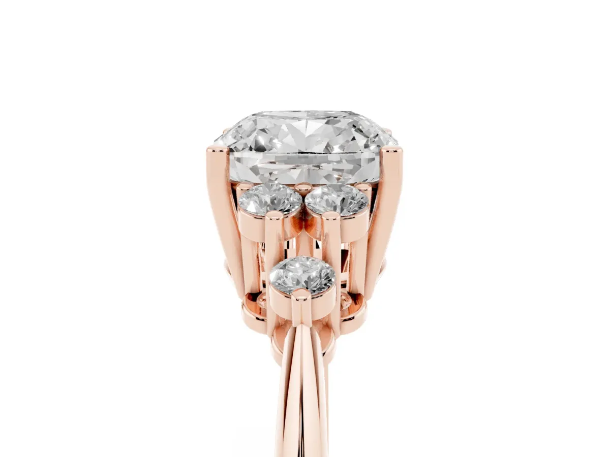 Cushion Cut Cut Diamond Cluster Ring with Solitaire Band and Four-Prong Setting Rose gold