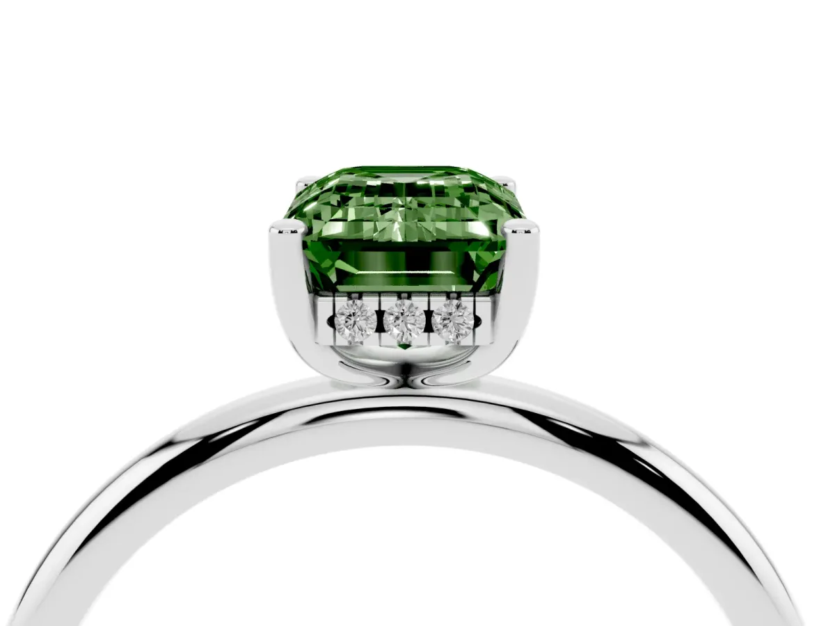 Fancy Green Emerald Cut Cut Solitaire Engagement Ring with Four-Prong Setting and Classic Band Platinum
