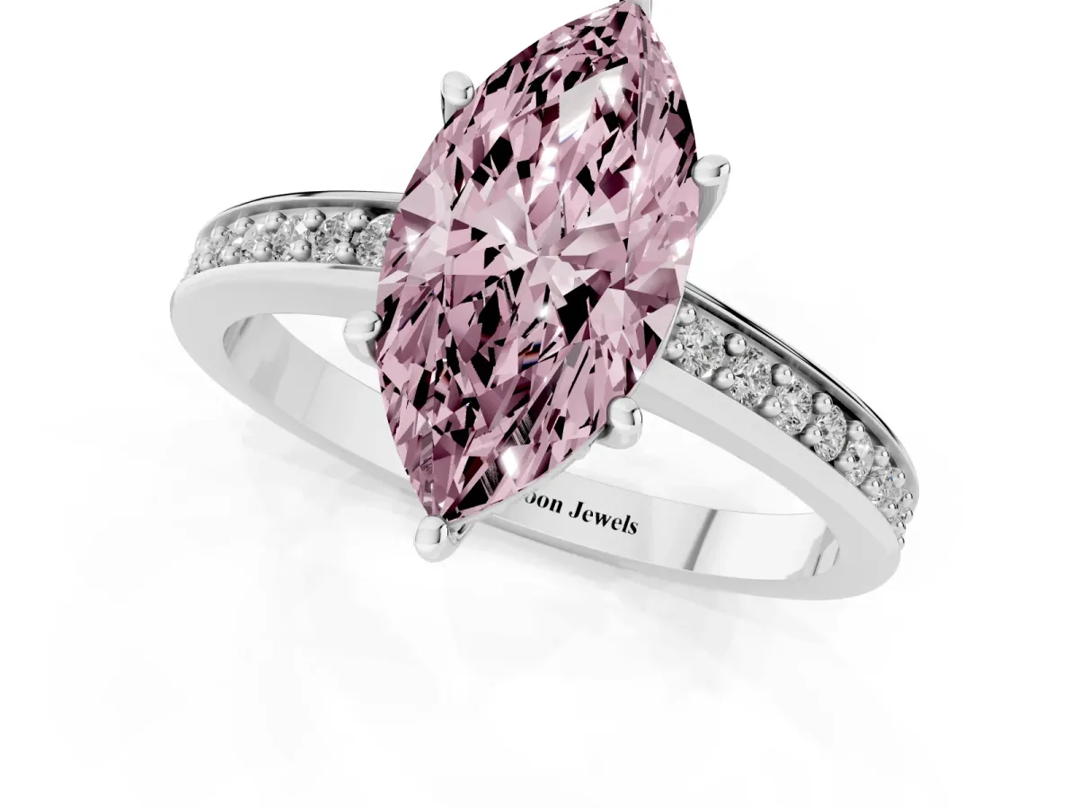 Fancy Pink Marquise Cut Solitaire Pavé Band Prong Setting Ring White gold
