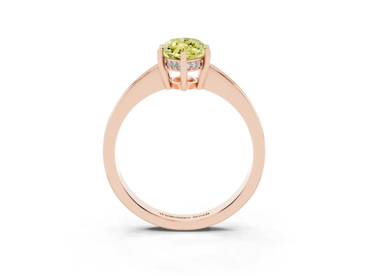Fancy Yellow Marquise Cut Solitaire Pavé Band Prong Setting Ring Rose gold