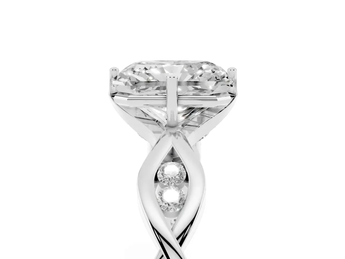 Radiant Cut Solitaire Twist Band with Leaf Prong Setting Silver