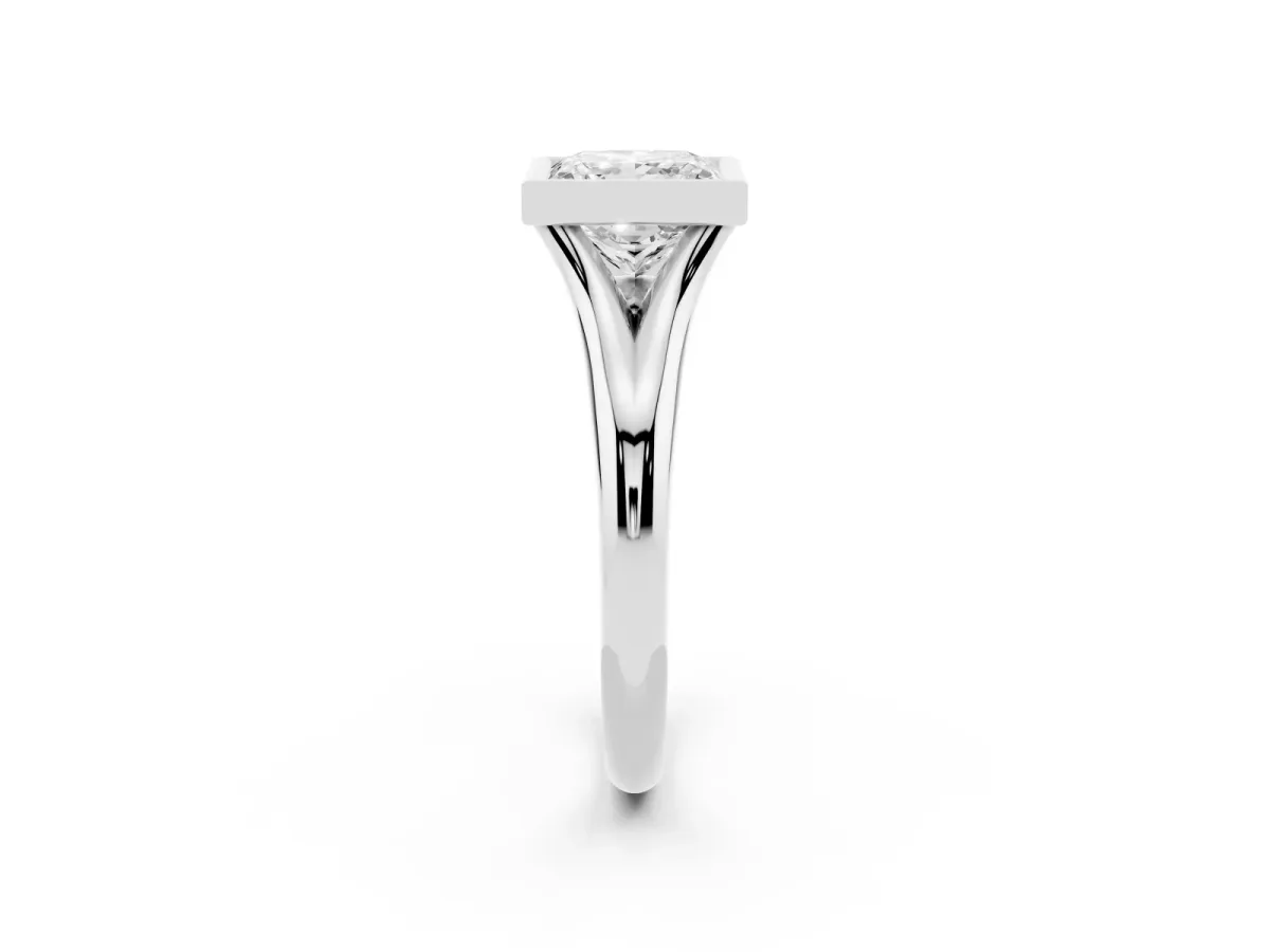 Bezel Set Princess Cut Solitaire Diamond Ring with Smooth Band Silver