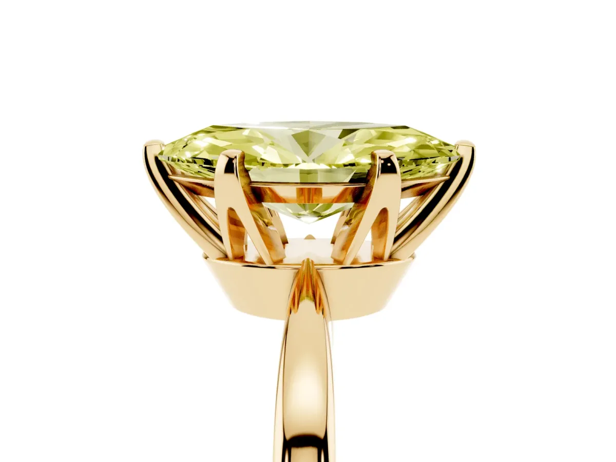 Fancy Yellow Marquise Cut Solitaire Engagement Ring with Six-Prong Setting and Tapered Band Yellow gold