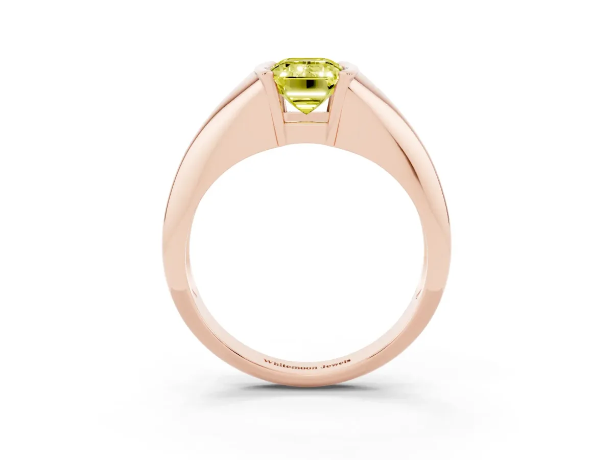 Fancy Yellow Emerald Cut Solitaire Tension Set Diamond Ring Rose gold