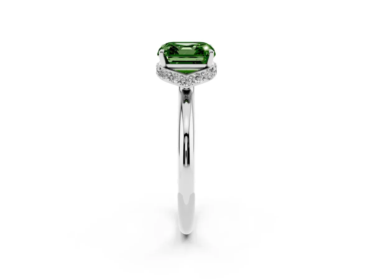 Fancy Green Asscher Cut Brilliant Solitaire Engagement Ring with Six-Prong Setting and Classic Band White gold