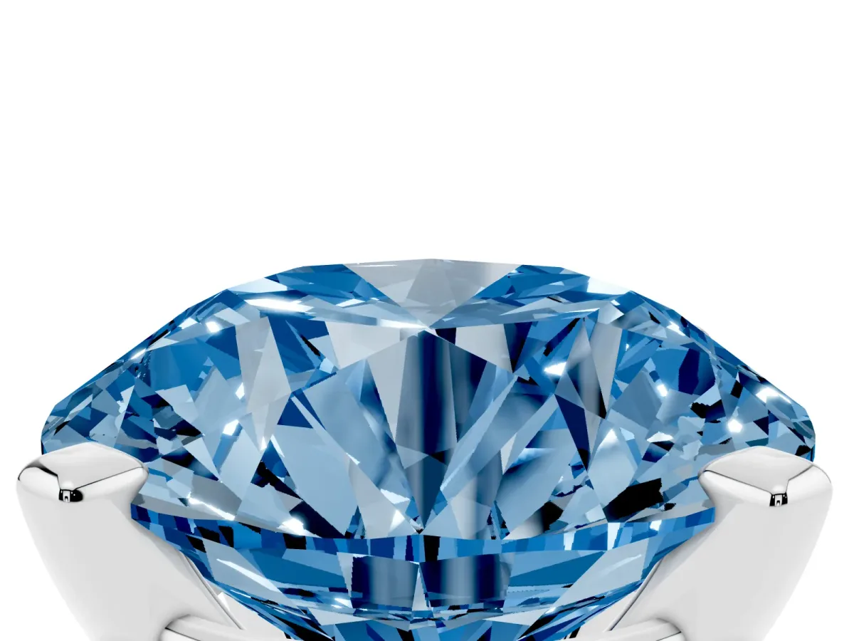Fancy Blue Round Cut Diamond Solitaire Ring with Prong Setting and Classic Band Platinum