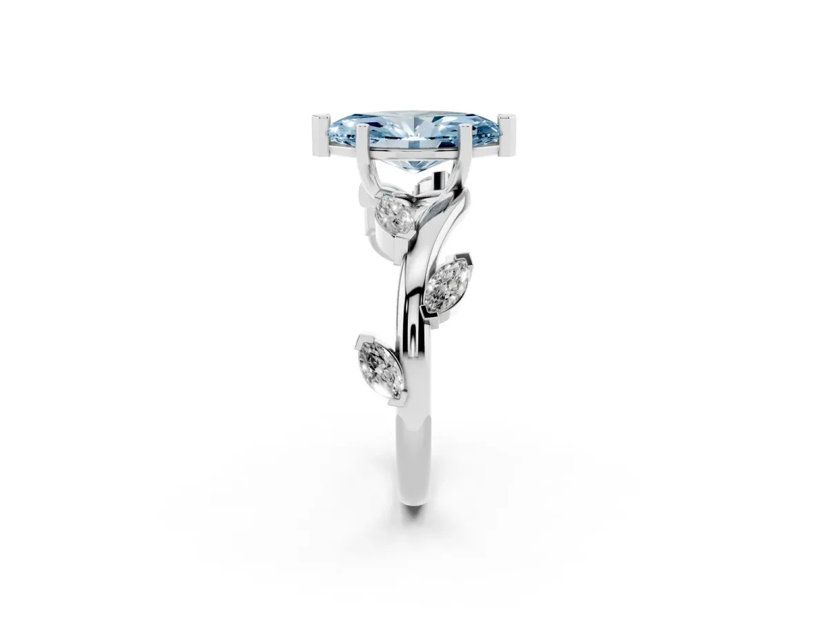 Fancy Blue Marquise Cut Solitaire Twisted Band Marquise Accent Prong Setting Ring Platinum