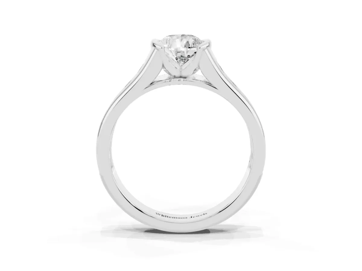 Pear Cut Solitaire Bezel-Set Diamond Ring with Channel-Set Band Silver