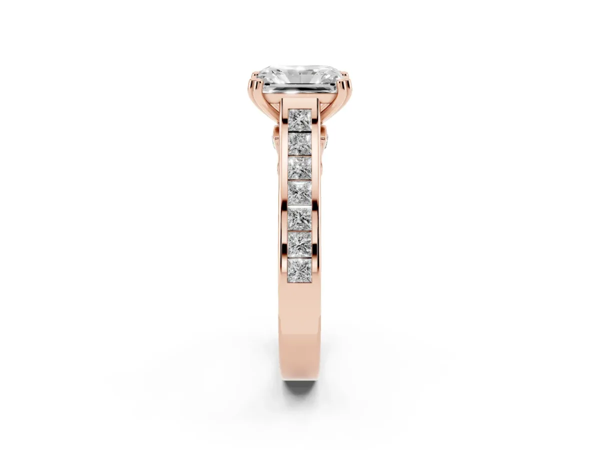 Radiant Cut Cut Channel Set Solitaire Engagement Ring with Prong Setting Rose gold