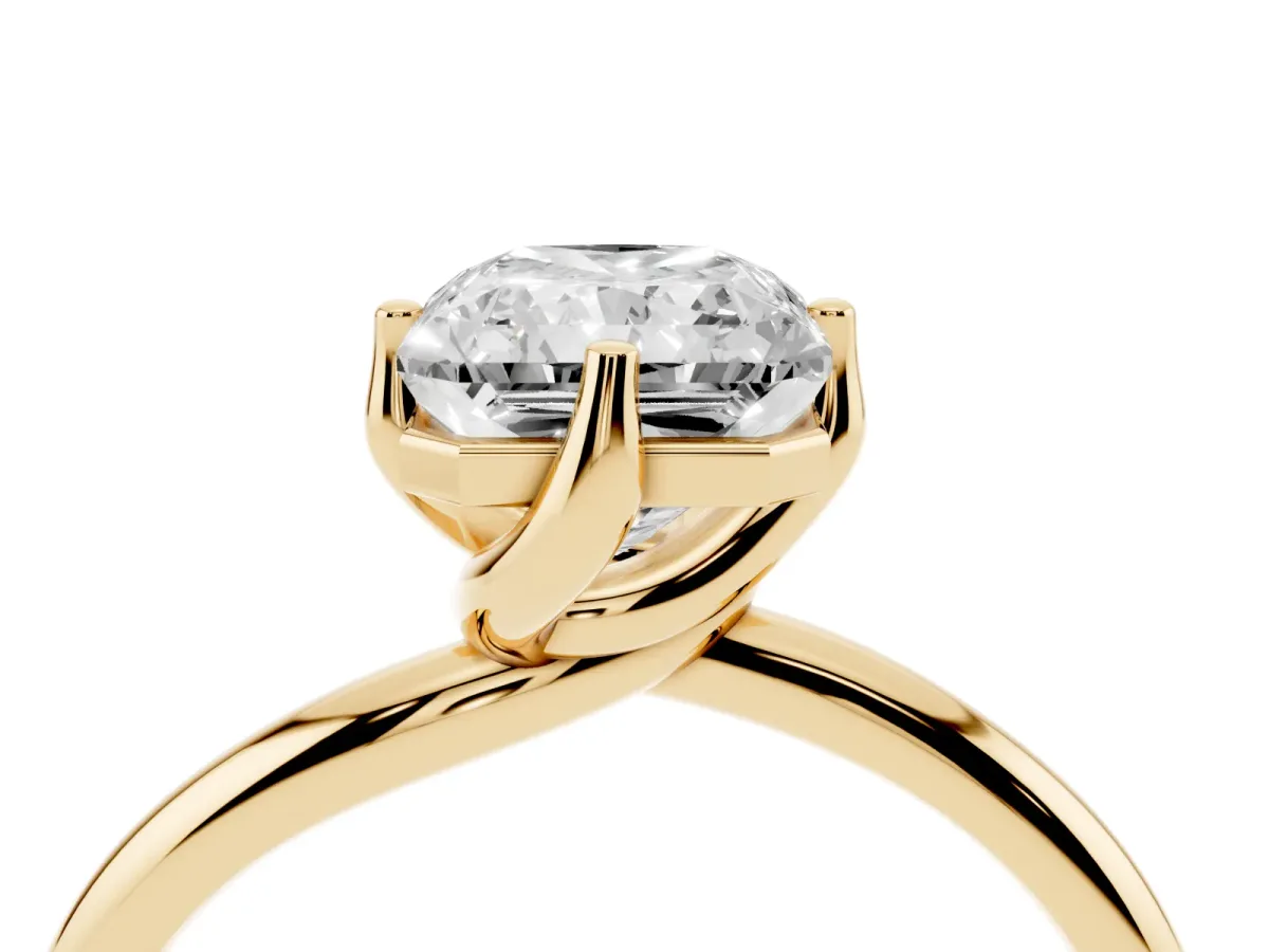 Radiant Cut Diamond Solitaire Engagement Ring with Four-Prong Setting and Classic Band Yellow gold