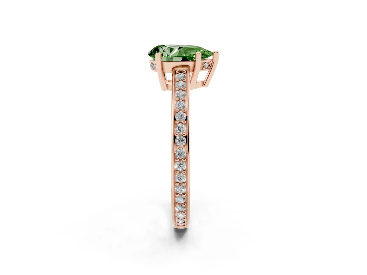 Fancy Green Pear Cut Solitaire Pavé Band Prong Setting Ring Rose gold
