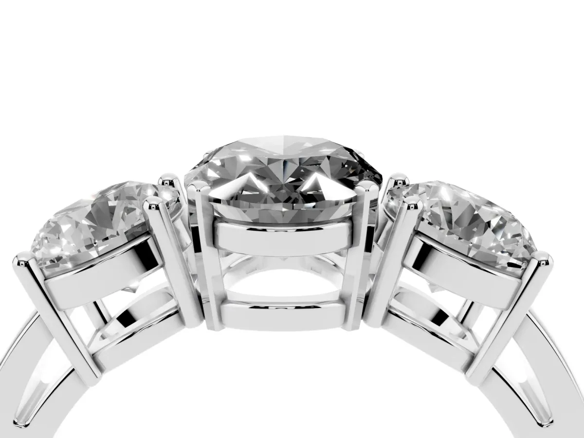 Fancy Black Three-Stone Oval Cut Diamond Ring with Round Side Stones, Classic Band, and Four-Prong Setting Silver