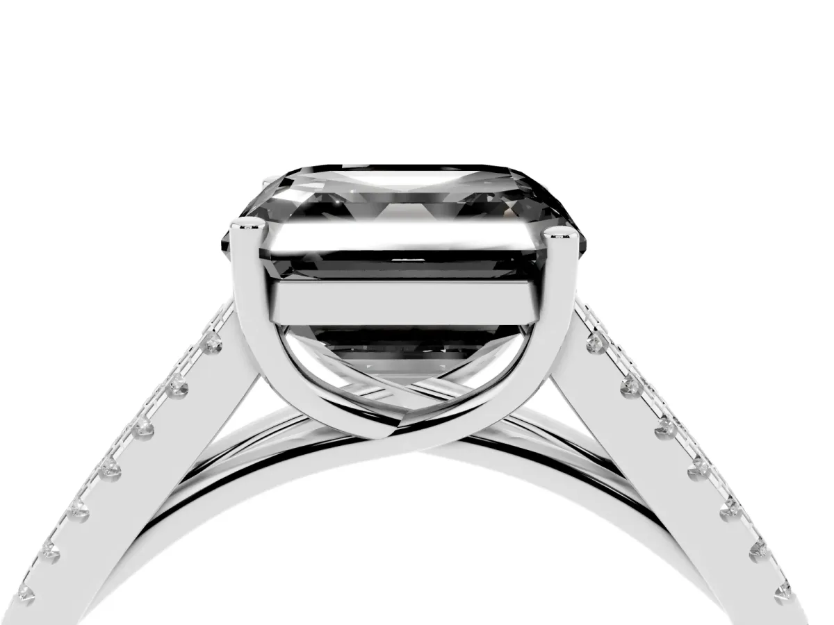 Fancy Black Asscher Cut Diamond Solitaire Engagement Ring with Split Shank Pavé Band Platinum