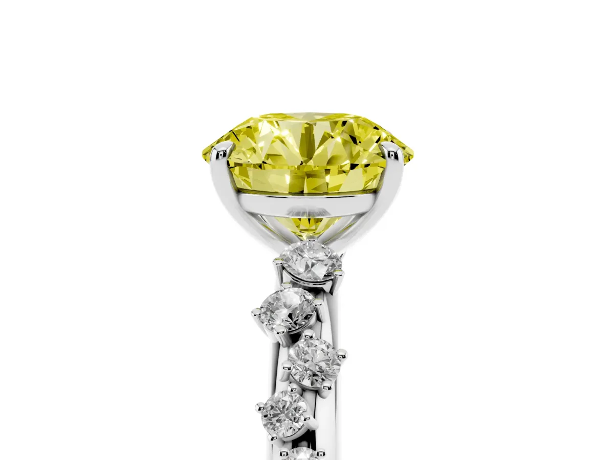 Fancy Yellow Round Cut Diamond Cluster Prong-Set Solitaire Ring Silver