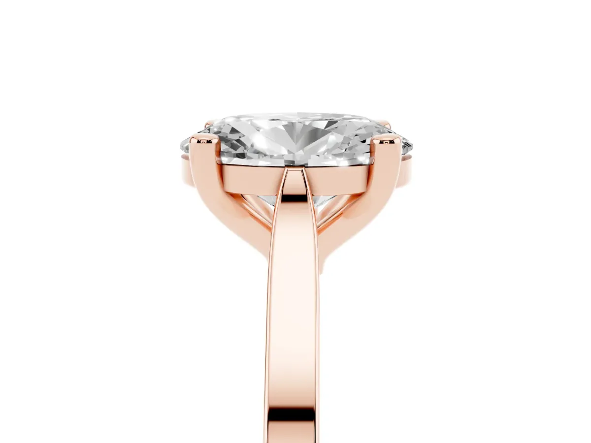 Oval Cut Solitaire Diamond Ring with Four-Prong Setting and Tapered Band Rose gold