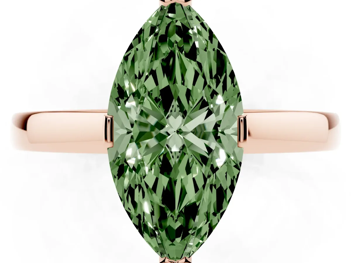 Fancy Green Marquise Cut Cut Solitaire Ring with Four-Prong Setting and Classic Band Rose gold