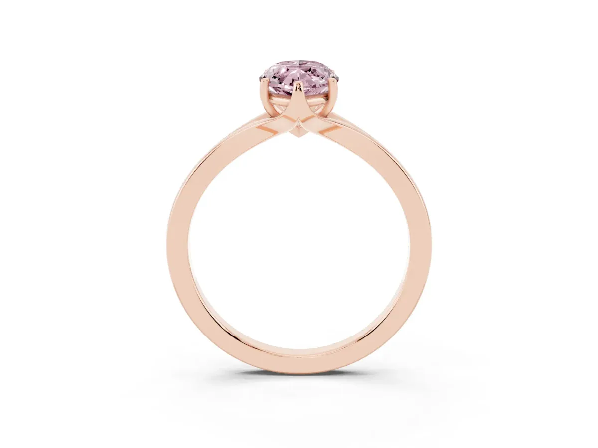 Fancy Pink Marquise Cut Solitaire Diamond Ring with Six-Prong Setting and Tapered Band Rose gold