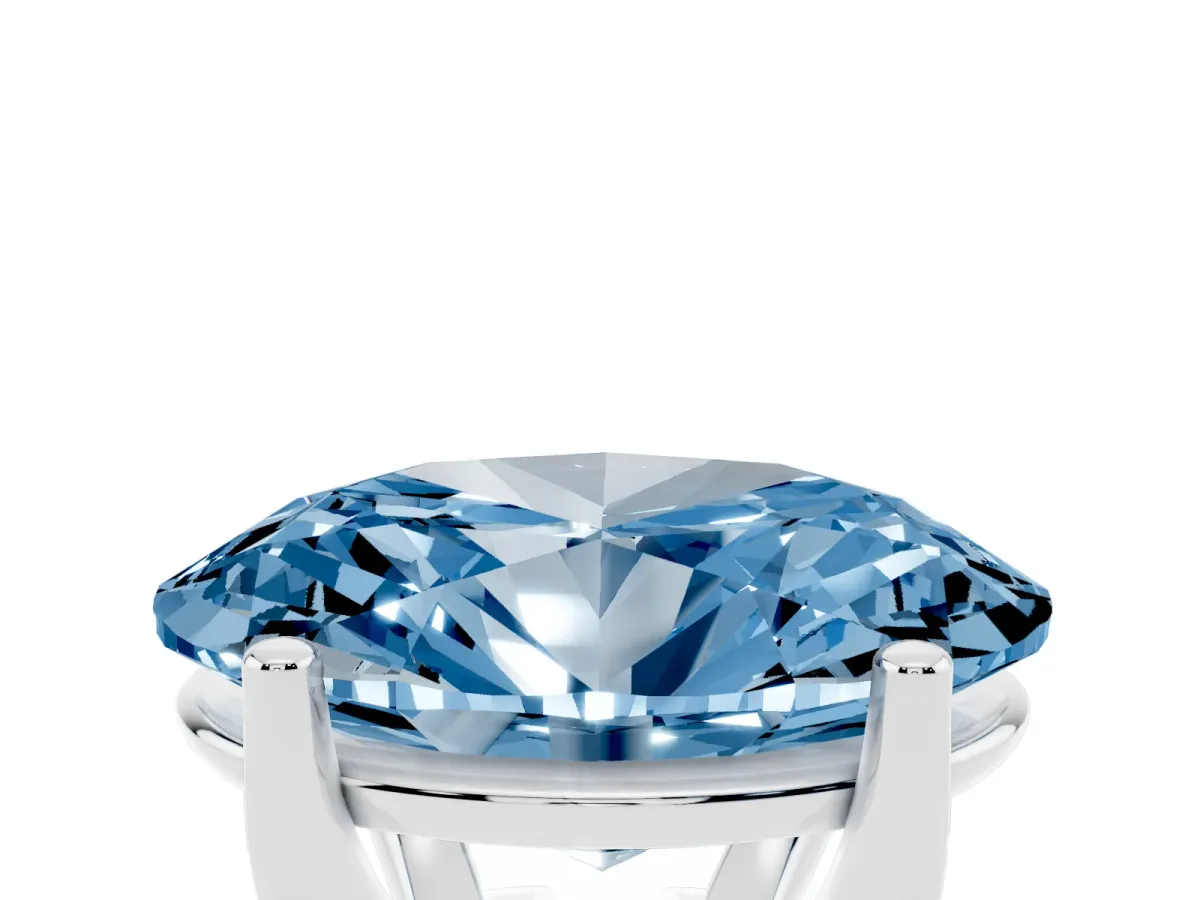 Fancy Blue Oval Cut Cut Diamond Solitaire Engagement Ring with Tapered Plain Band and Four-Prong Setting White gold