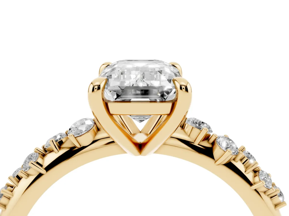 Emerald Cut Cut Diamond Vine Band with Four-Prong Setting Yellow gold