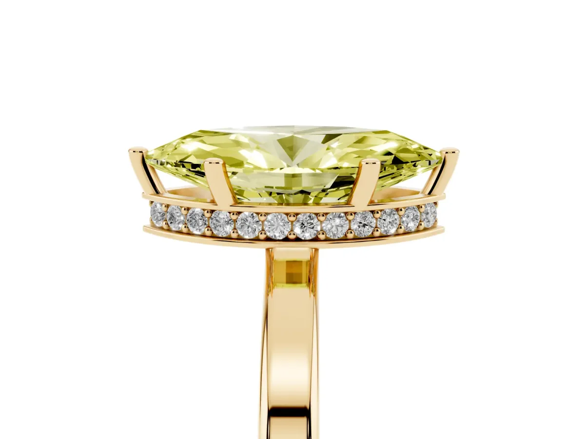 Fancy Yellow Marquise Cut Cut Solitaire Engagement Ring with Four-Prong Setting on a Classic Band Yellow gold