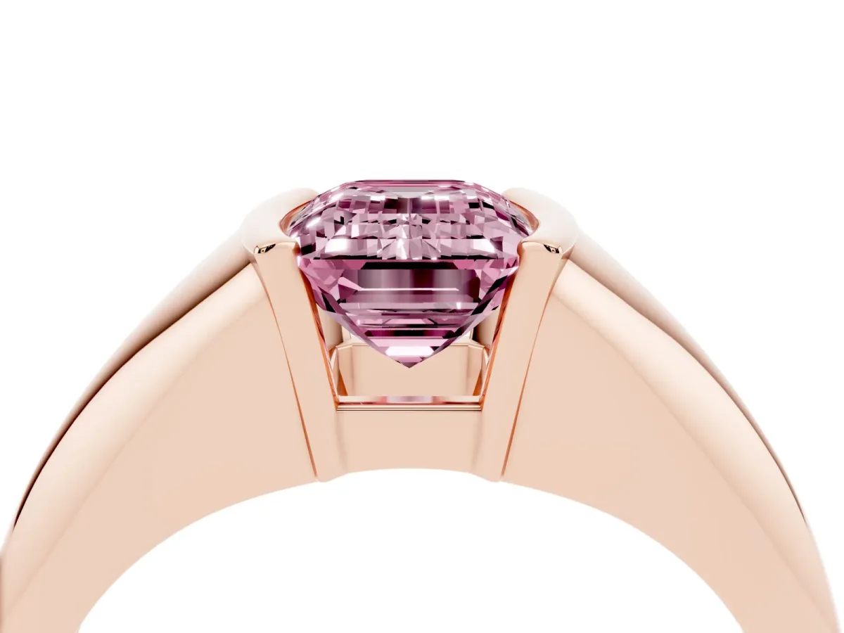 Fancy Pink Emerald Cut Solitaire Tension Set Diamond Ring Rose gold