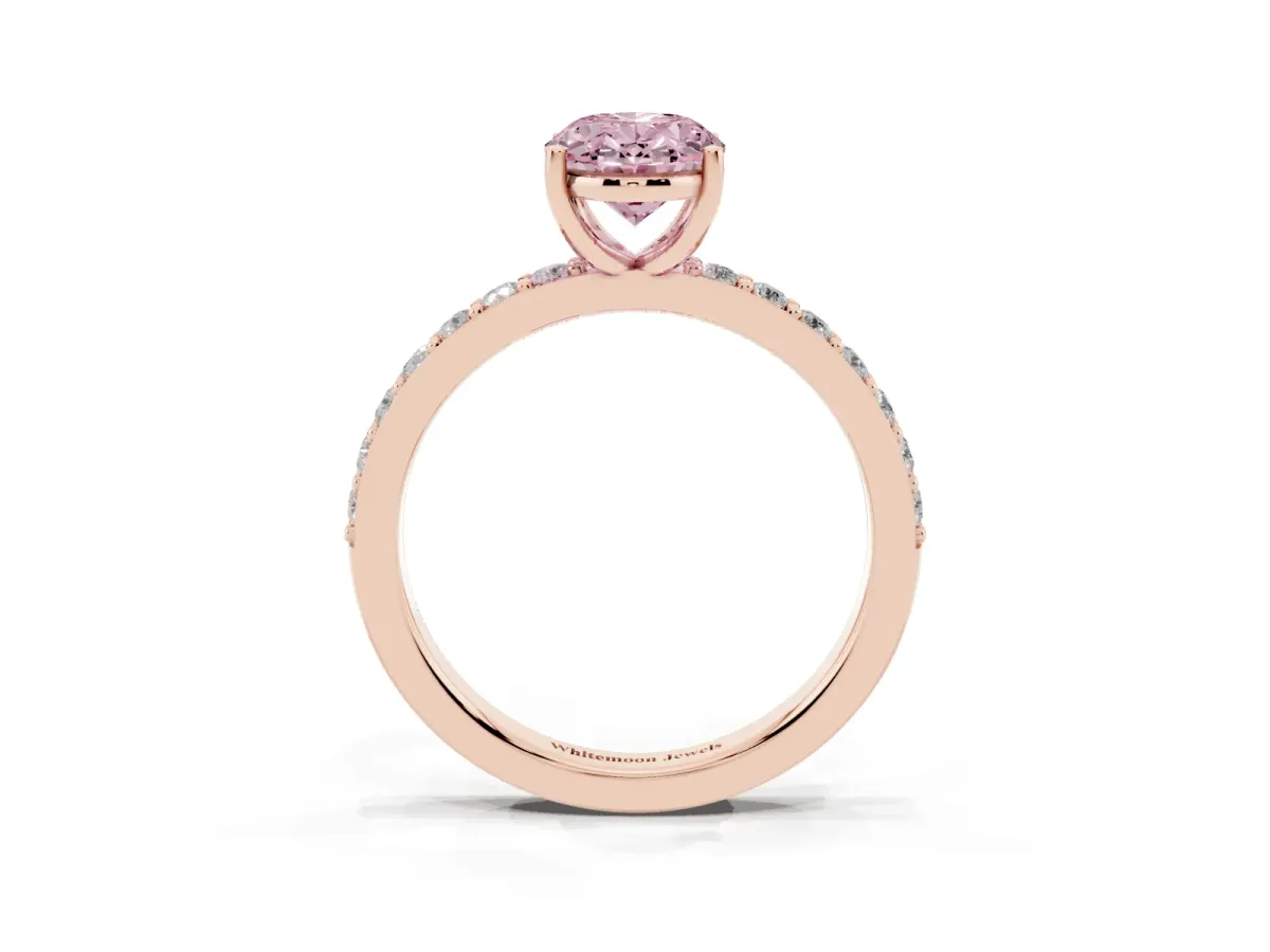 Fancy Pink Oval Cut Cut Diamond Solitaire with Pave Band and Four-Prong Setting Rose gold