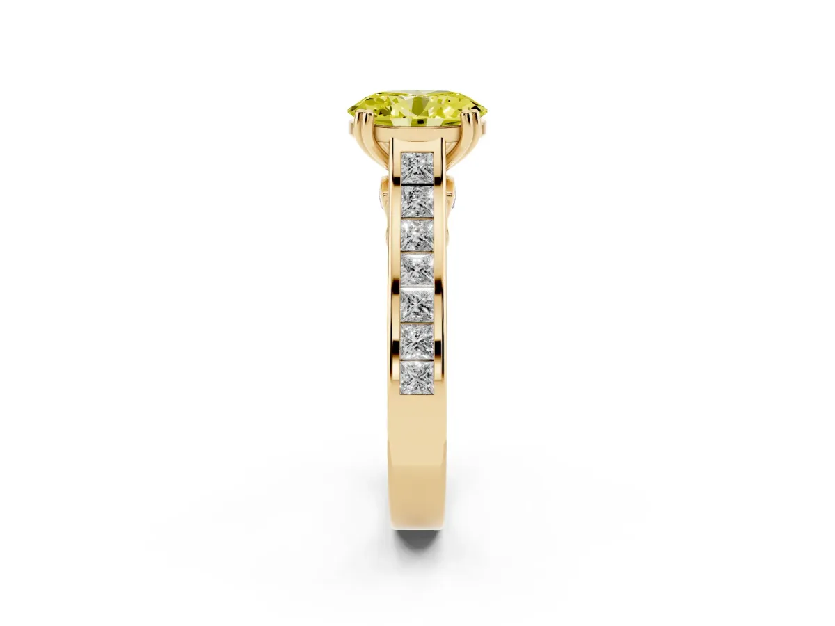Fancy Yellow Oval Cut Cut Channel Set Solitaire Engagement Ring with Prong Setting Yellow gold