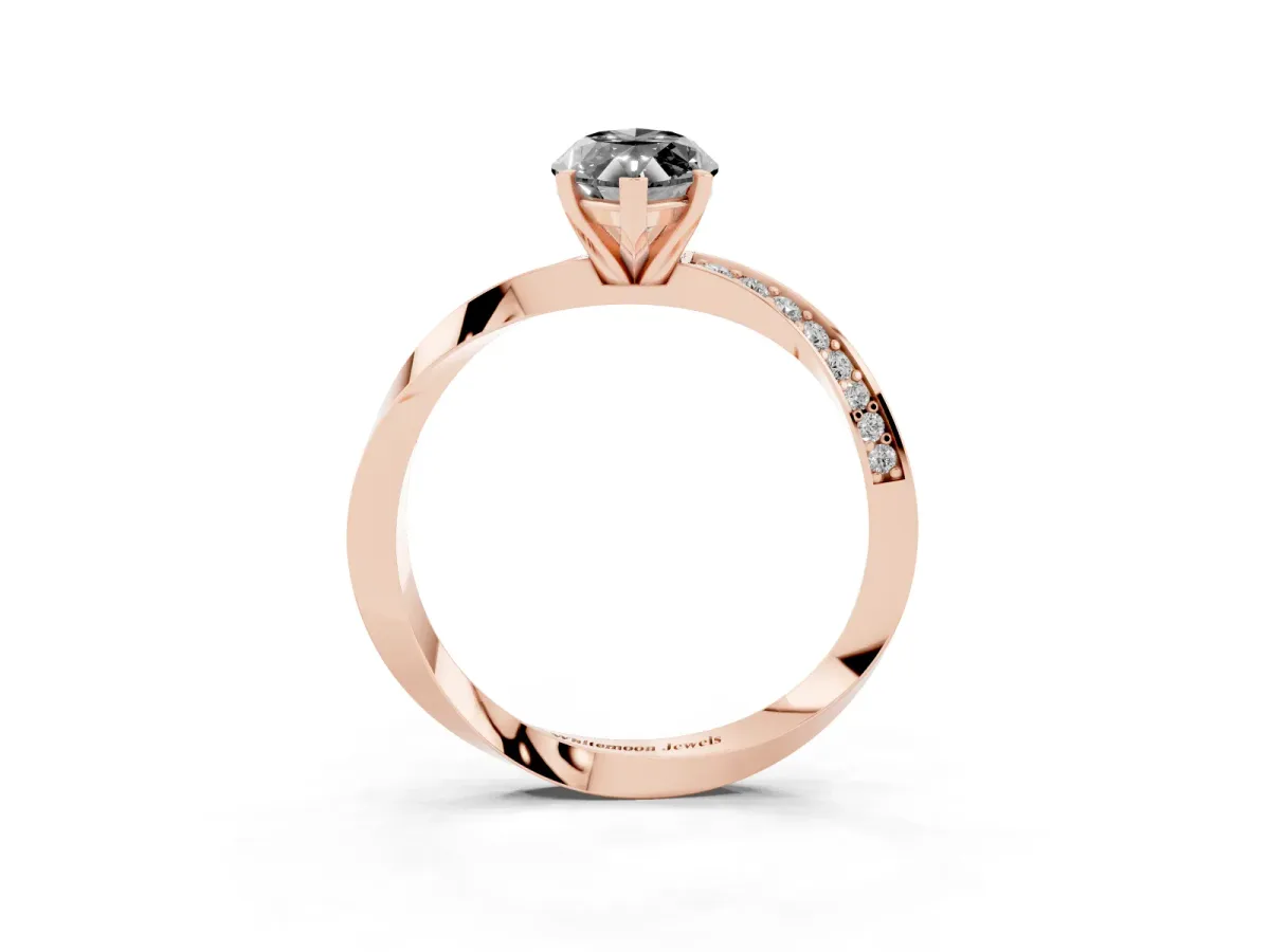 Fancy Black Marquise Cut Diamond Engagement Ring with Side Stone Accents and Four-Prong Setting Rose gold