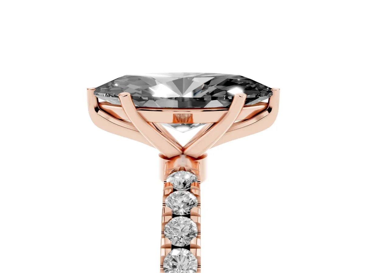 Fancy Black Marquise Cut Diamond Solitaire Ring with Pavé Accents and Four-Prong Setting Rose gold