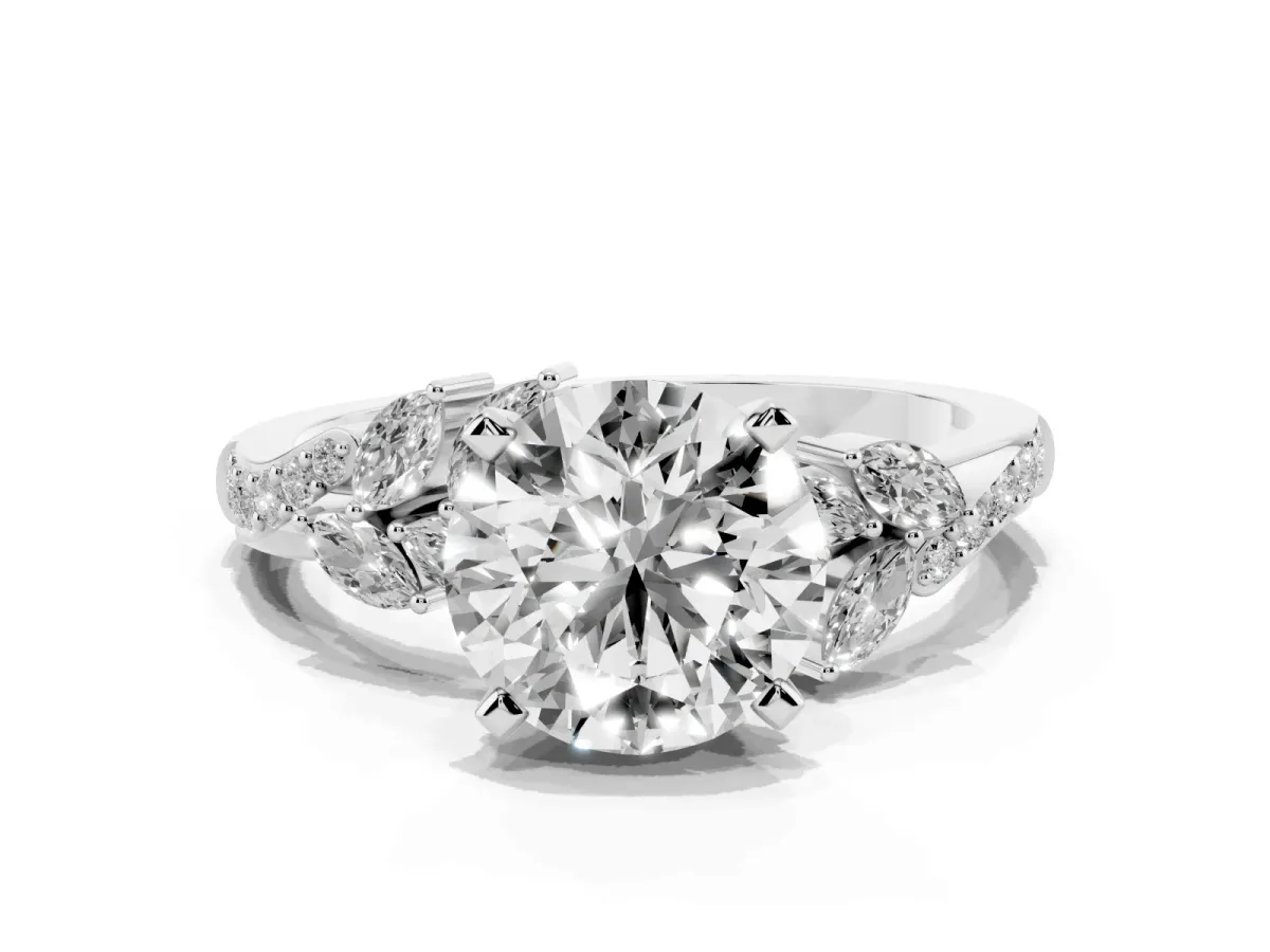 Round Cut Solitaire Marquise Twist Band with Six-Prong Setting Silver